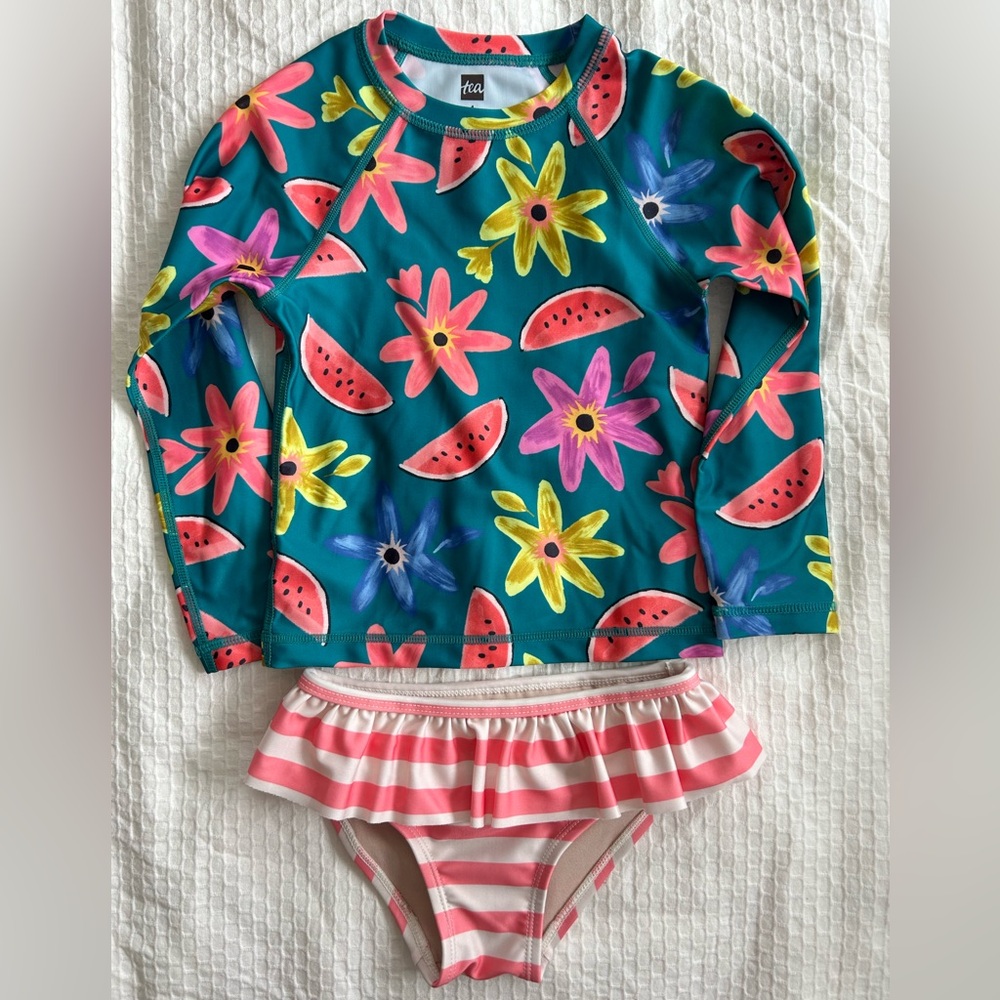 NWOT TEA Collection Swimsuit, Watermelon Floral Print Size 4T